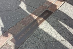 Line that marks where the Berlin Wall used to run.