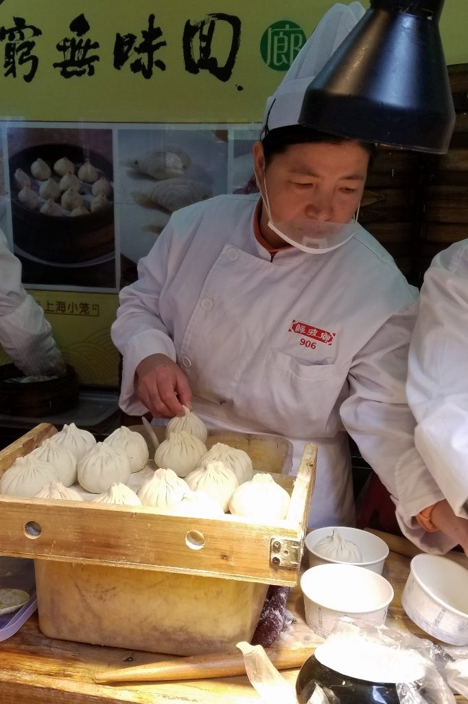 Soup dumplings being made